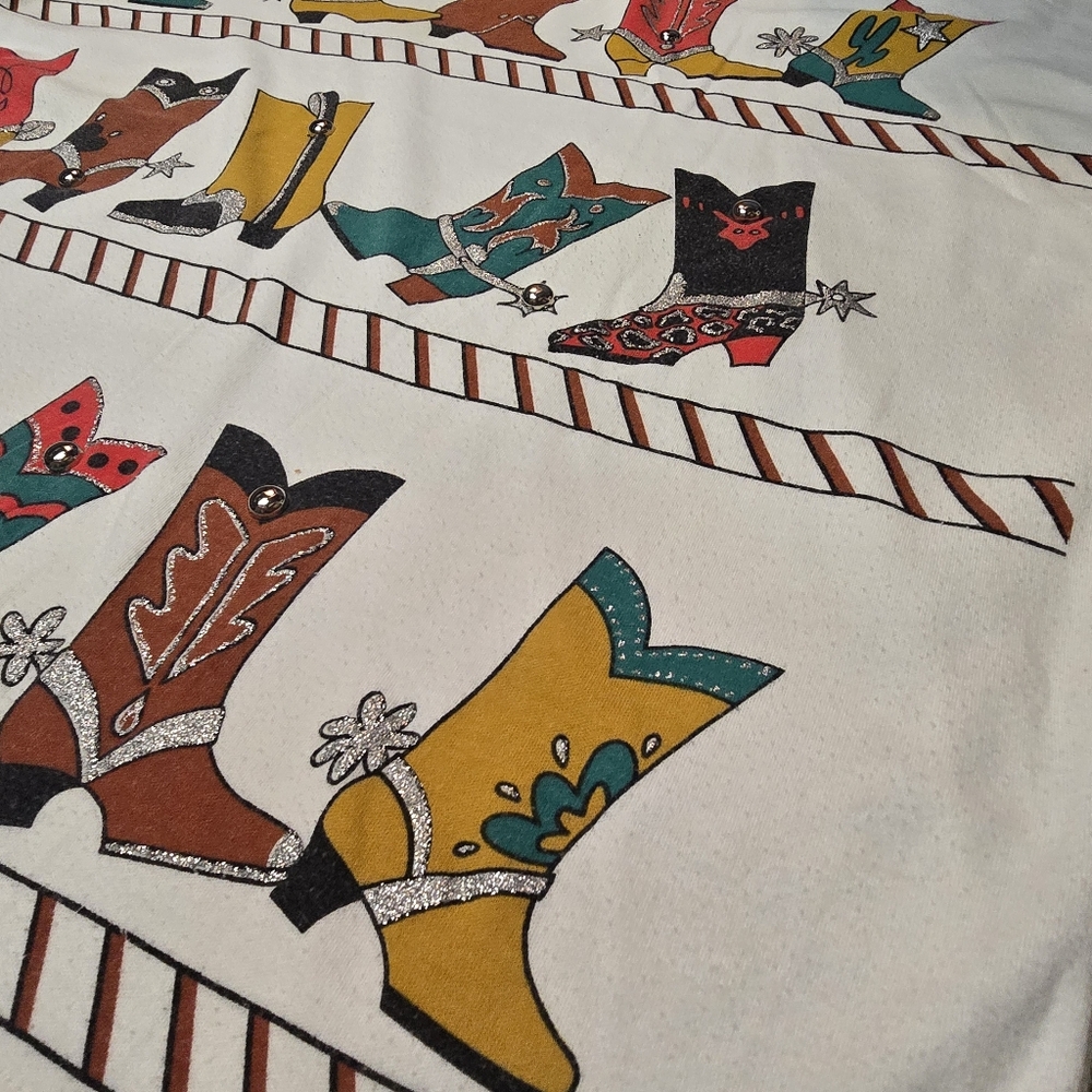 Vintage Western  Glam Glitter Cowgirl Boot Colorful Rodeo USA Tshirt Size XL - Picture 4 of 8